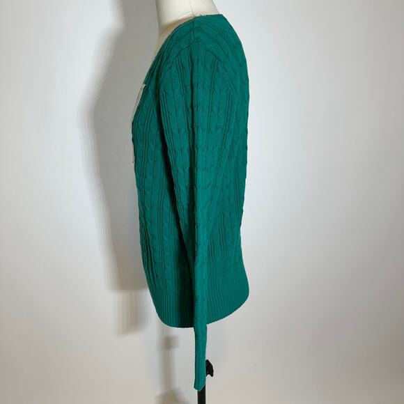 NWT St. John's Bay Green Cable Knit V-Neck Sweater Womens Petite Size PL Preppy - Picture 5 of 10